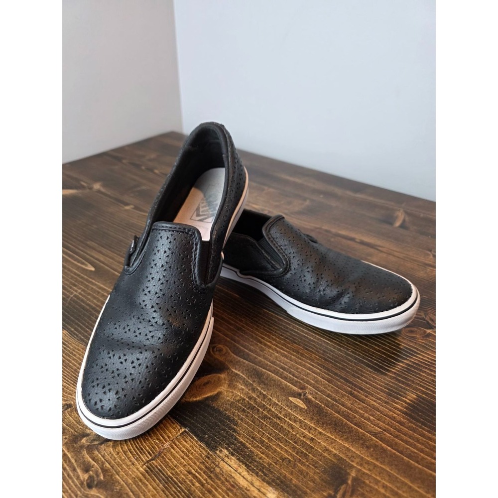 VANS Women's Sneakers Size 8.5 UK 6 Black Leather Slip On Skate Shoes‎ 721356 - Picture 8 of 13